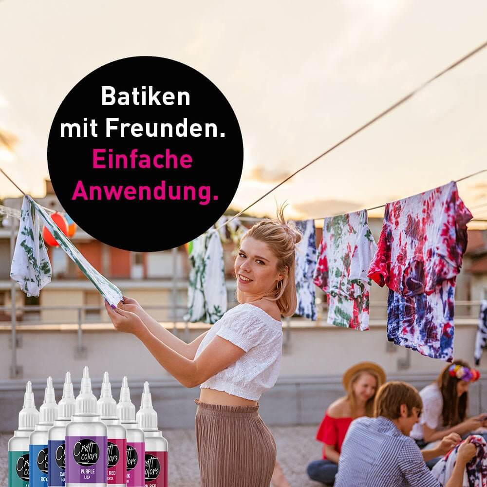 Zestaw batików, 24 x jasne kolory batiku wraz z akcesoriami - Craft Colors