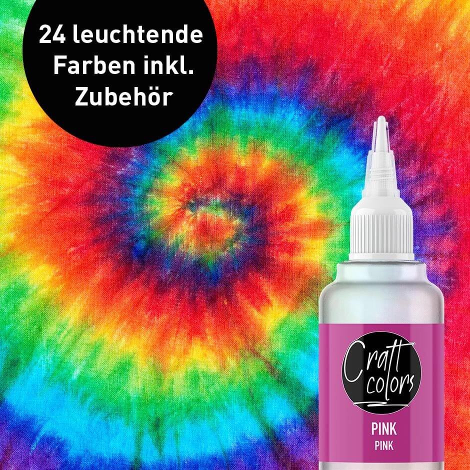 Zestaw batików, 24 x jasne kolory batiku wraz z akcesoriami - Craft Colors