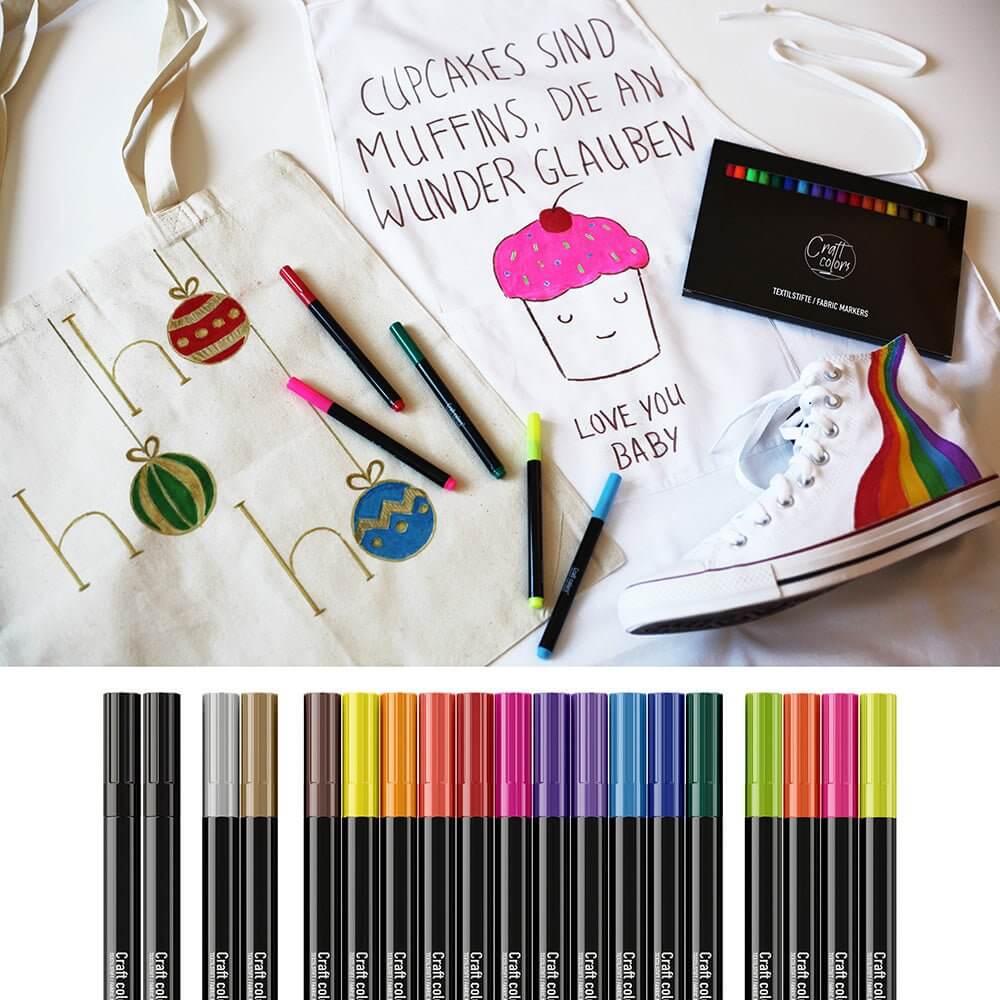 Craft colors® Zestaw długopisów tekstylnych, 20 x markery tekstylne, można prać w pralce - Craft Colors