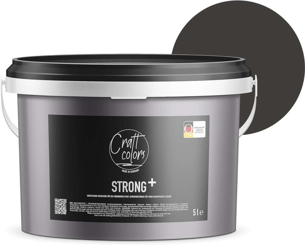 Wandfarbe Strong+ No. 980 Anthrazit, 5 l für stark beanspruchte Flächen wie Treppenhäusern - Craft Colors